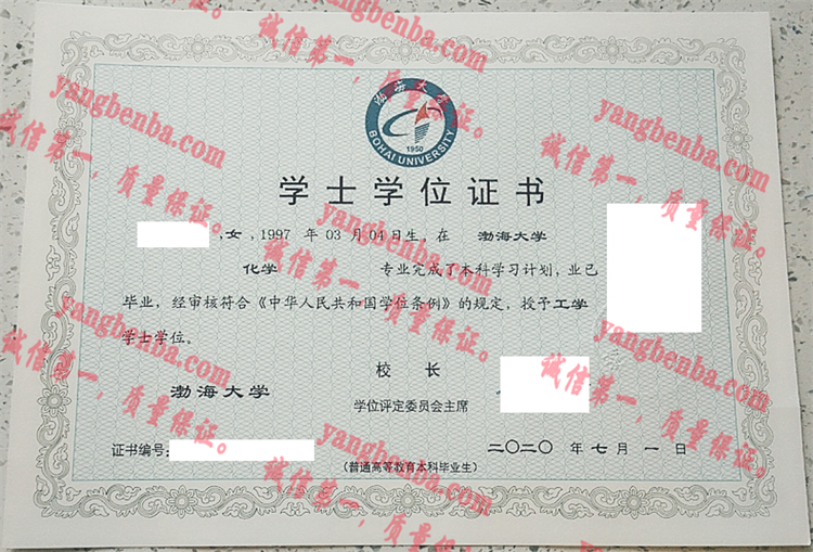 渤海大学毕业证样本