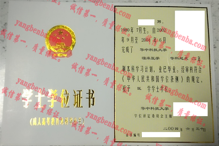 华中科技大学毕业证样本