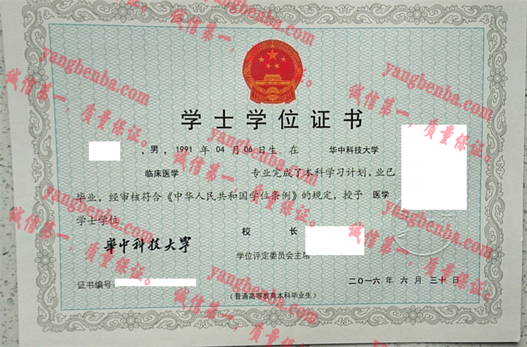 华中科技大学毕业证样本