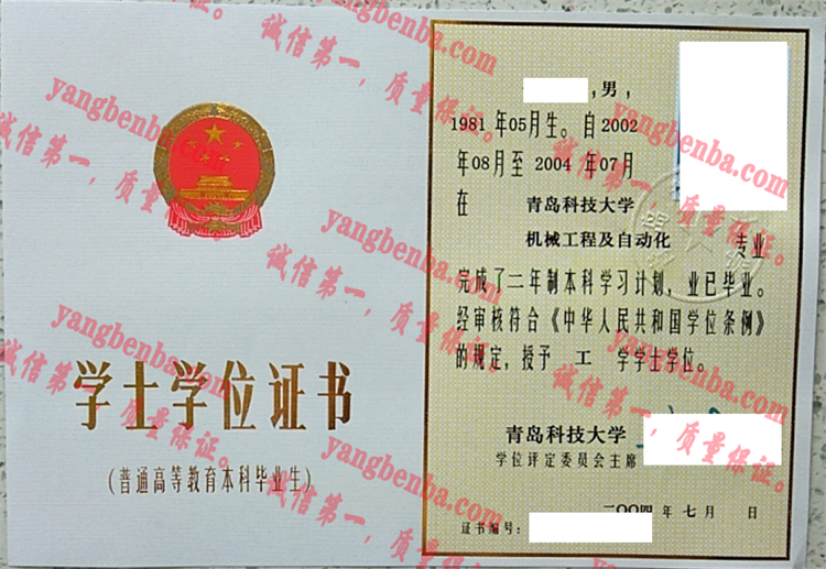 青岛科技大学毕业证样本