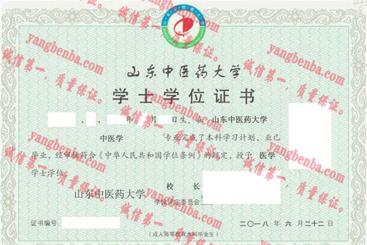 山东中医药大学毕业证样本