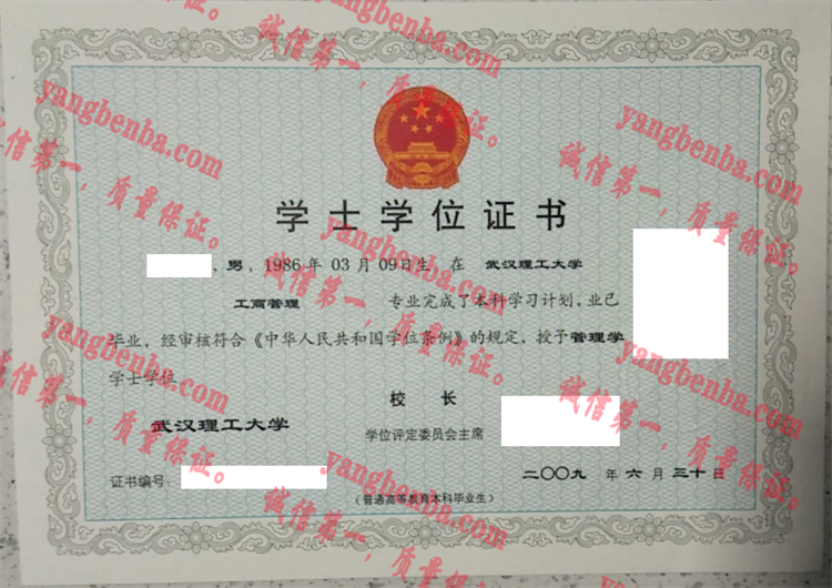 武汉理工大学毕业证样本