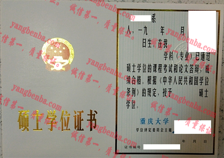 重庆大学毕业证样本