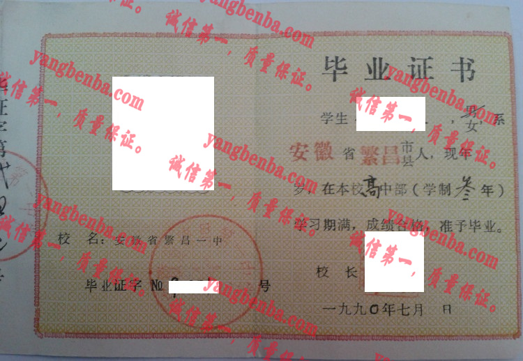 安徽省繁昌第一中学毕业证样本