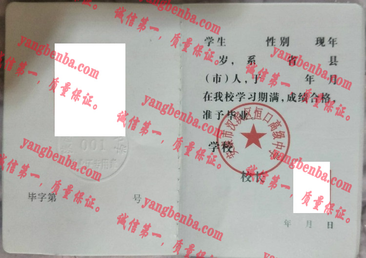 安康市汉滨区恒口高级中学毕业证样本