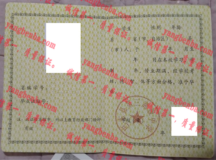 巴东县第三高级中学毕业证样本