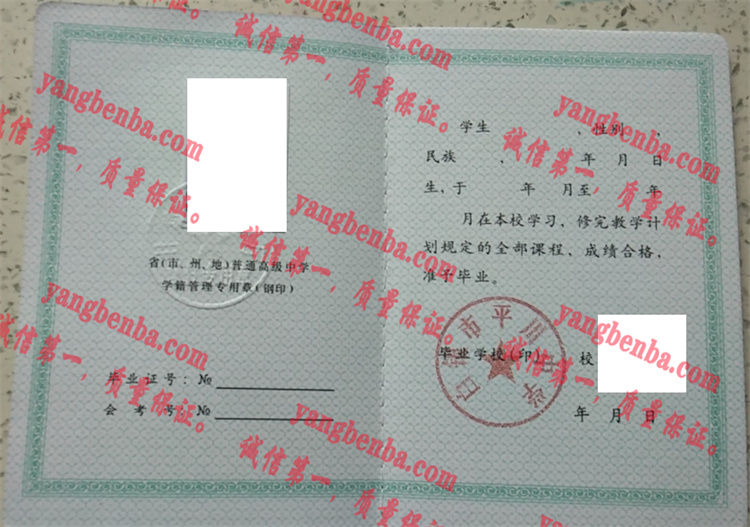 白银市平川中学毕业证样本