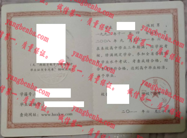 洞口县第二中学毕业证样本