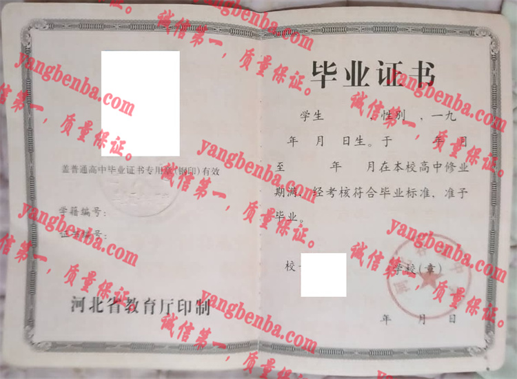 河北蓉城中学毕业证样本