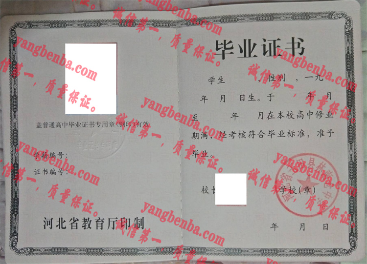 河北省玉田县林南仓中学毕业证样本