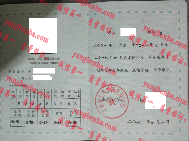 甘肃省定西市西巩驿中学毕业证样本