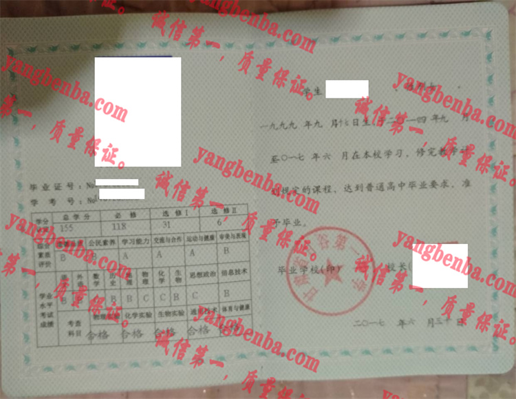 甘肃省甘谷第一中学毕业证样本