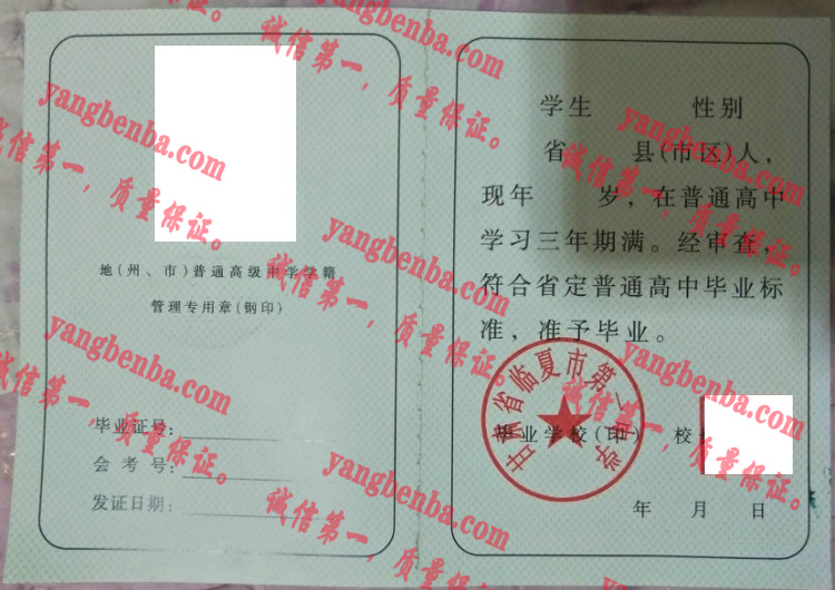 甘肃省临夏市第一中学毕业证样本