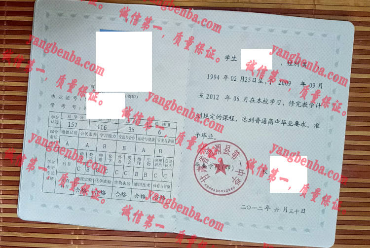 甘肃省通渭县第一中学毕业证样本