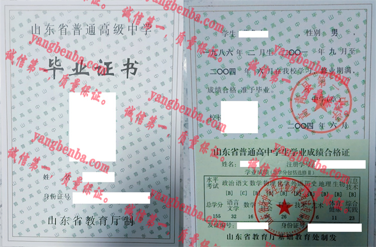 高青县第一中学毕业证样本