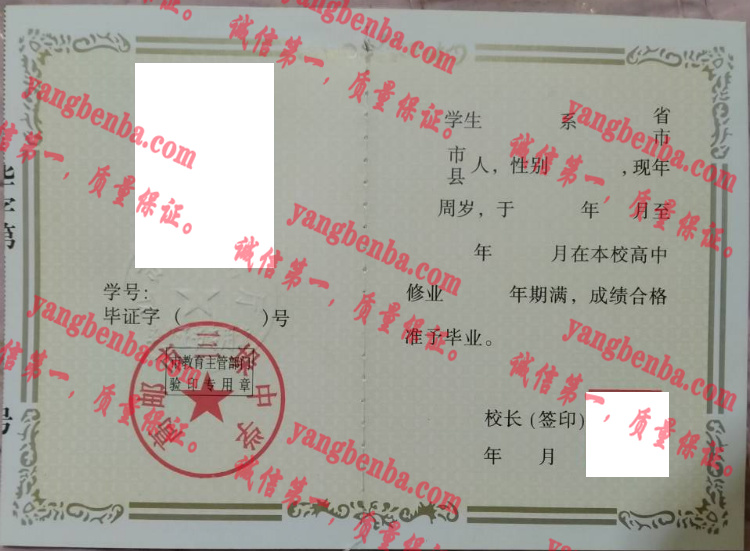 高邮市三垛中学毕业证样本