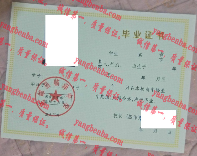 高邮县临泽中学毕业证样本