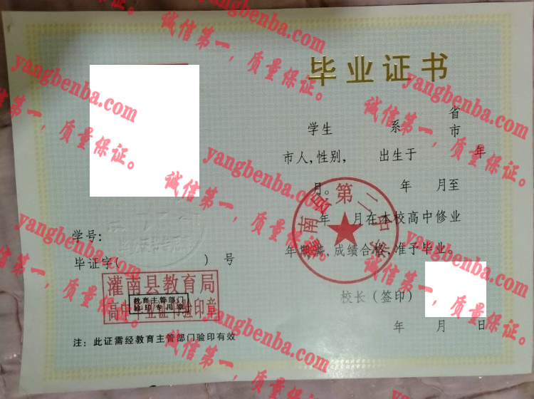 灌南县第二中学毕业证样本