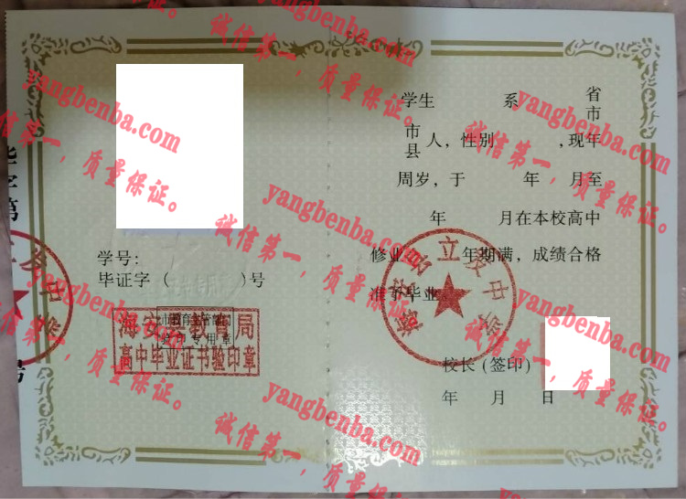 海安县立发中学毕业证样本