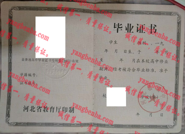 河北临城中学毕业证样本
