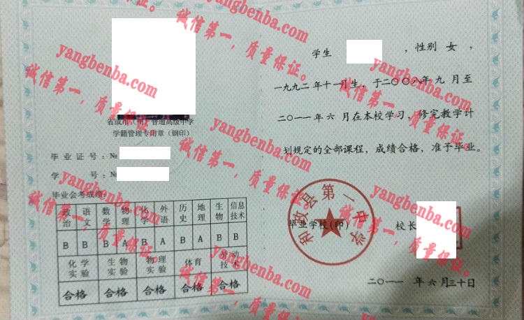 和政县第一中学毕业证样本