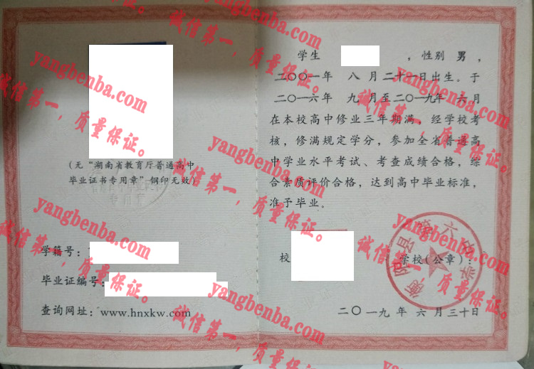 衡阳县第六中学毕业证样本