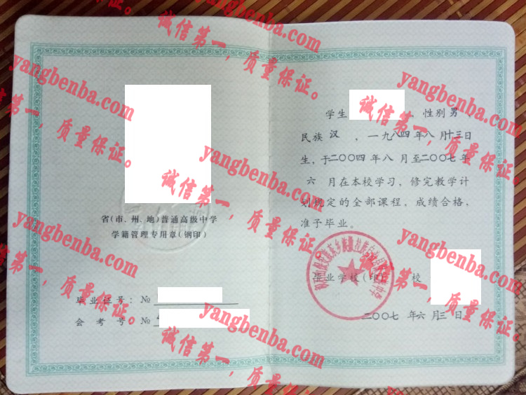 积石山保安族东乡族撒拉族自治县保安族中学毕业证样本