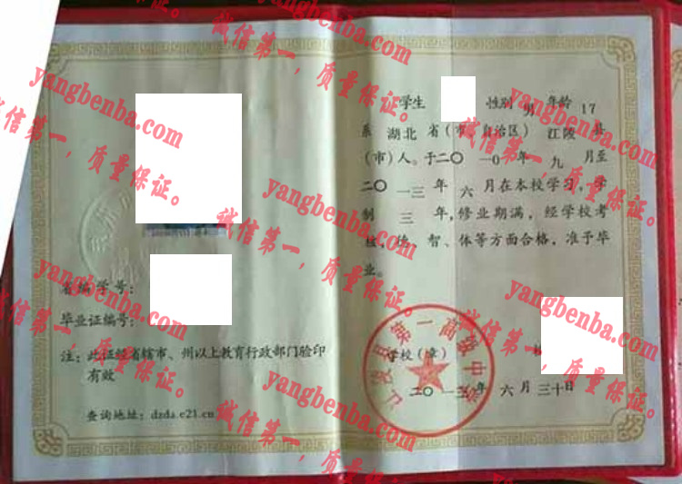 江陵县第一高级中学毕业证样本