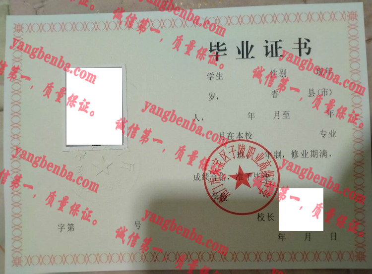 荆门市东宝区子陵职业高级中学毕业证样本