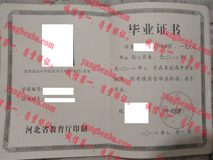 康保县第一中学毕业证样本