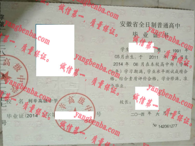 利辛高级中学毕业证样本