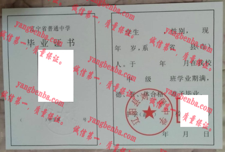 辽阳县刘二堡中学毕业证样本