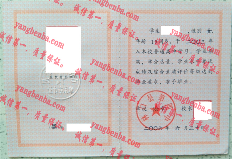 林口县第四中学毕业证样本