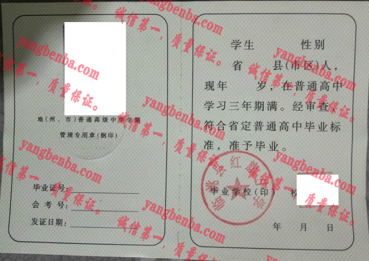 临兆县红旗红字高中毕业证样本