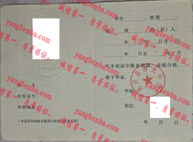 龙川县赤光中学毕业证样本