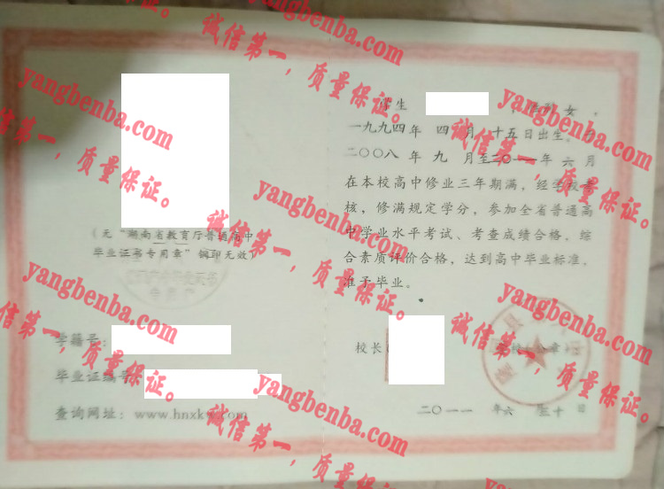 隆回县第六中学毕业证样本