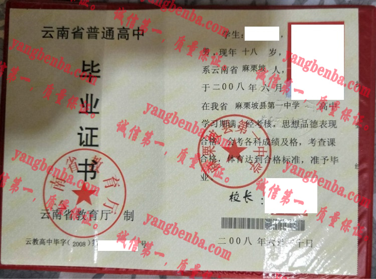 麻栗坡县第一中学毕业证样本