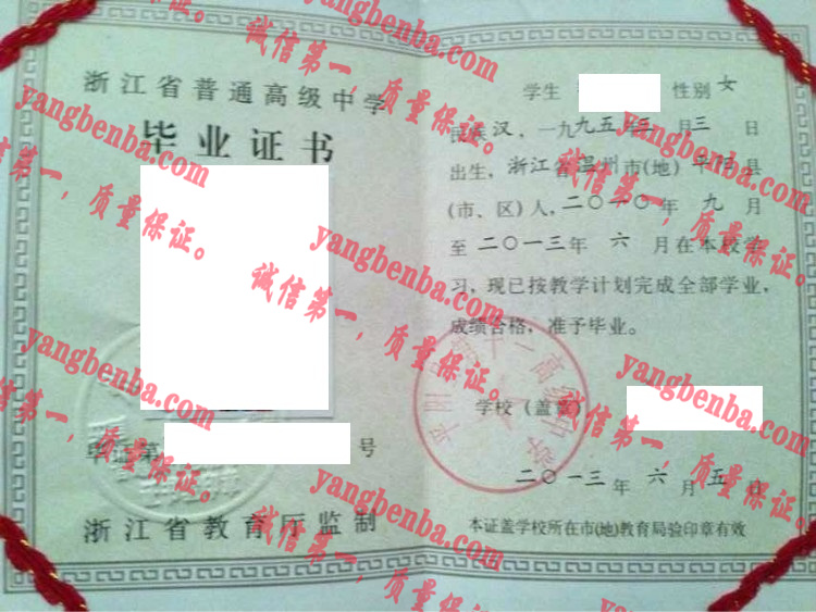 平阳县第十一高级中学毕业证样本