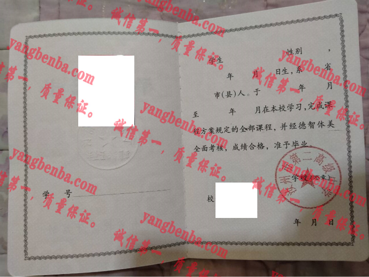 汝州市第二高级中学毕业证样本