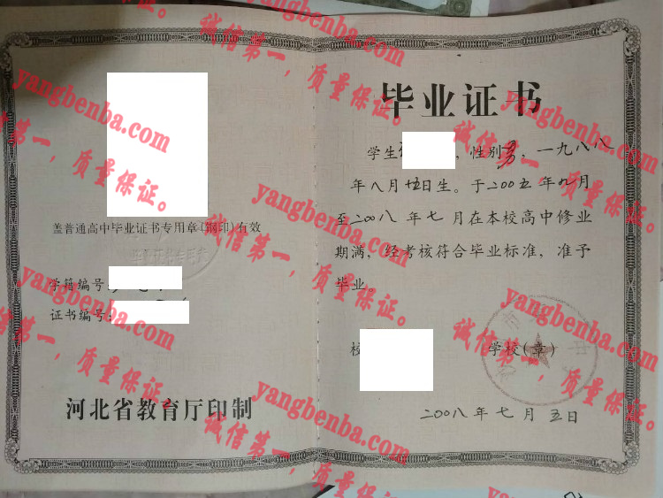 沙河市第一中学毕业证样本