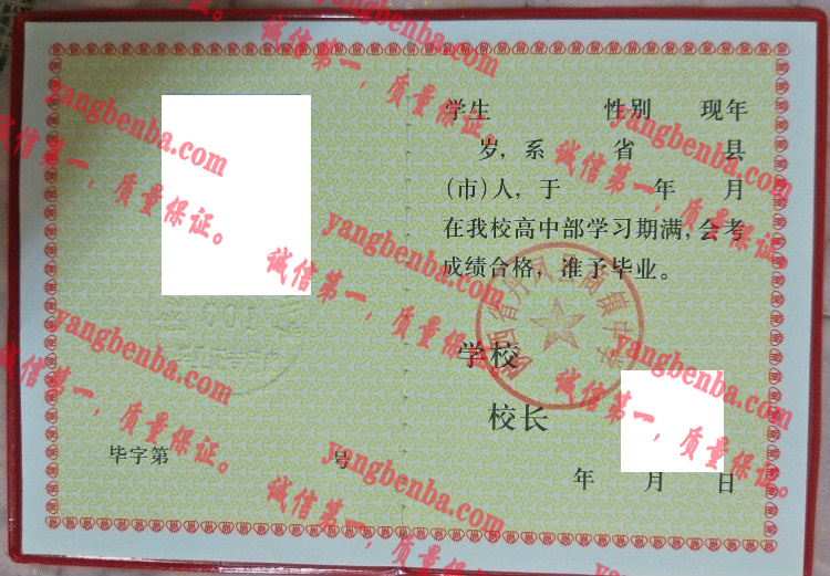 陕西省丹凤县商镇中学毕业证样本