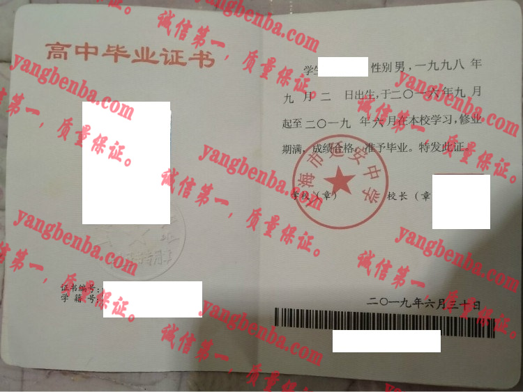 上海市延安中学毕业证样本