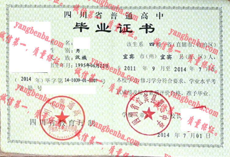 四川省宜宾市第二中学校毕业证样本