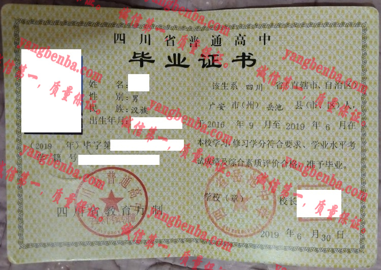 四川省岳池中学毕业证样本