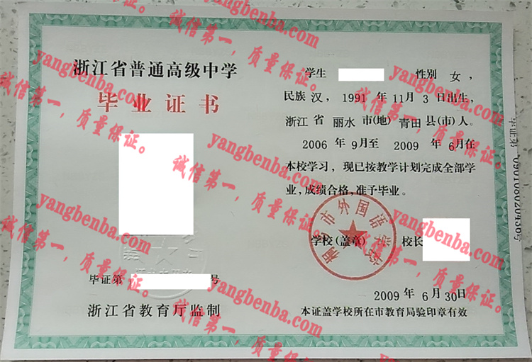 桐乡市外国语学校毕业证样本