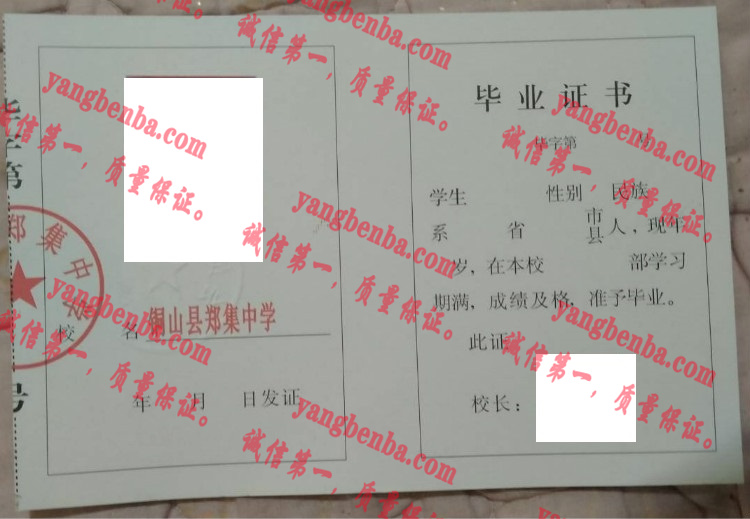 铜山县郑集中学毕业证样本