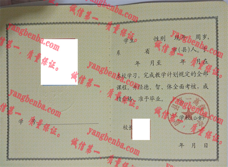 尉氏县第一高级中学毕业证样本