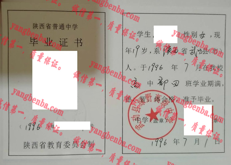 武功县绿野高级中学毕业证样本