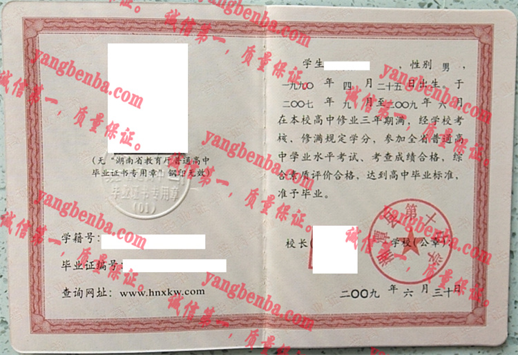 湘潭县第十中学毕业证样本