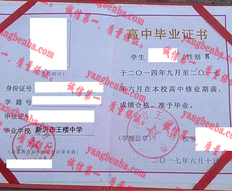 新沂市王楼中学高毕业证样本